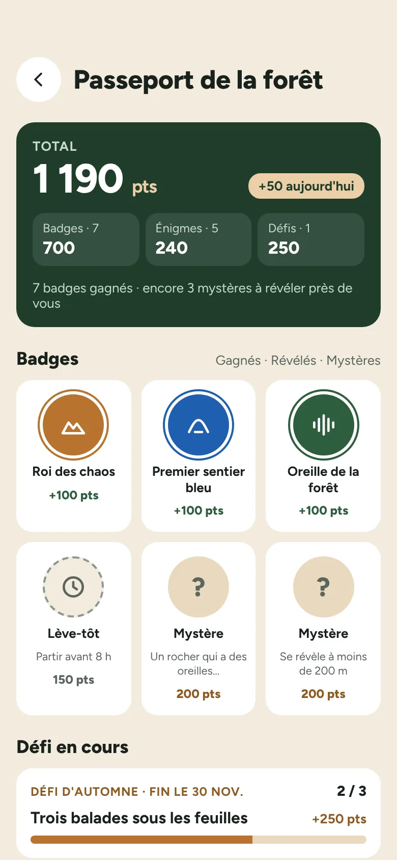 ForestBleau, passeport de la forêt : points et badges